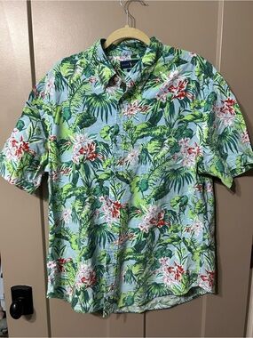Ralph Lauren Light Blue Tropical Floral Short-Sleeve slim fit Button-Down Shirt